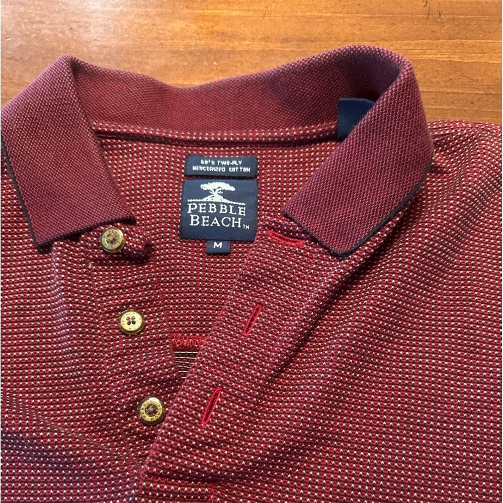 Pebble Beach Polo Shirt Mens Medium Burgundy Excellent Mercerized Cotton Golf